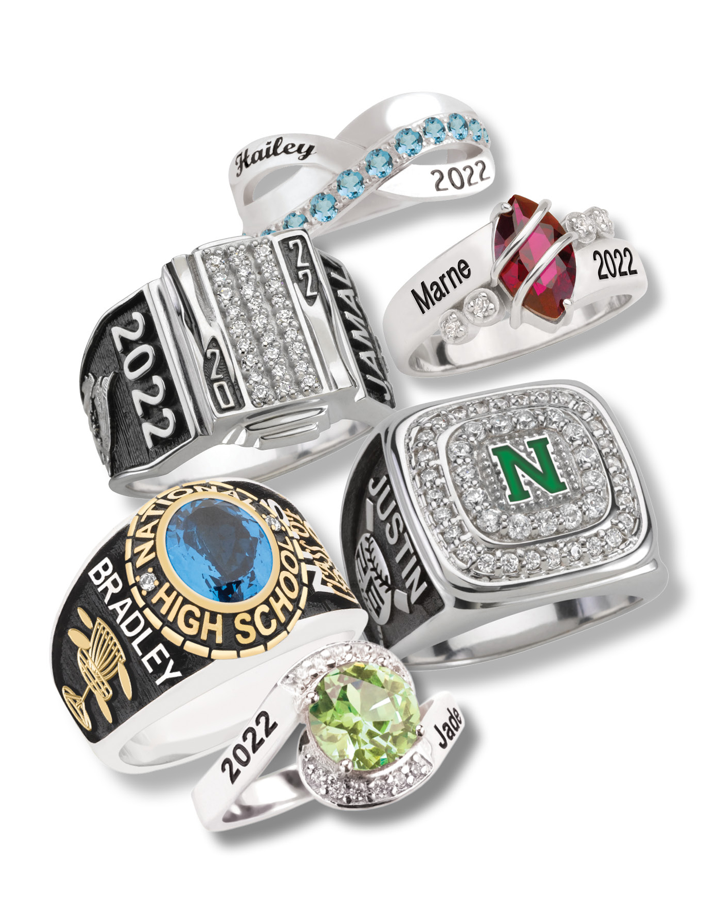 Ladies Platinum Plated Class Rings - Womens Class Rings